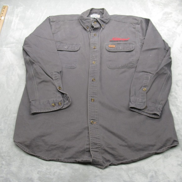 Carhartt Shirt Men Gray Heavyweight Rugged Flex Relaxed Fit Workwear Canvas Logo - Picture 1 of 11